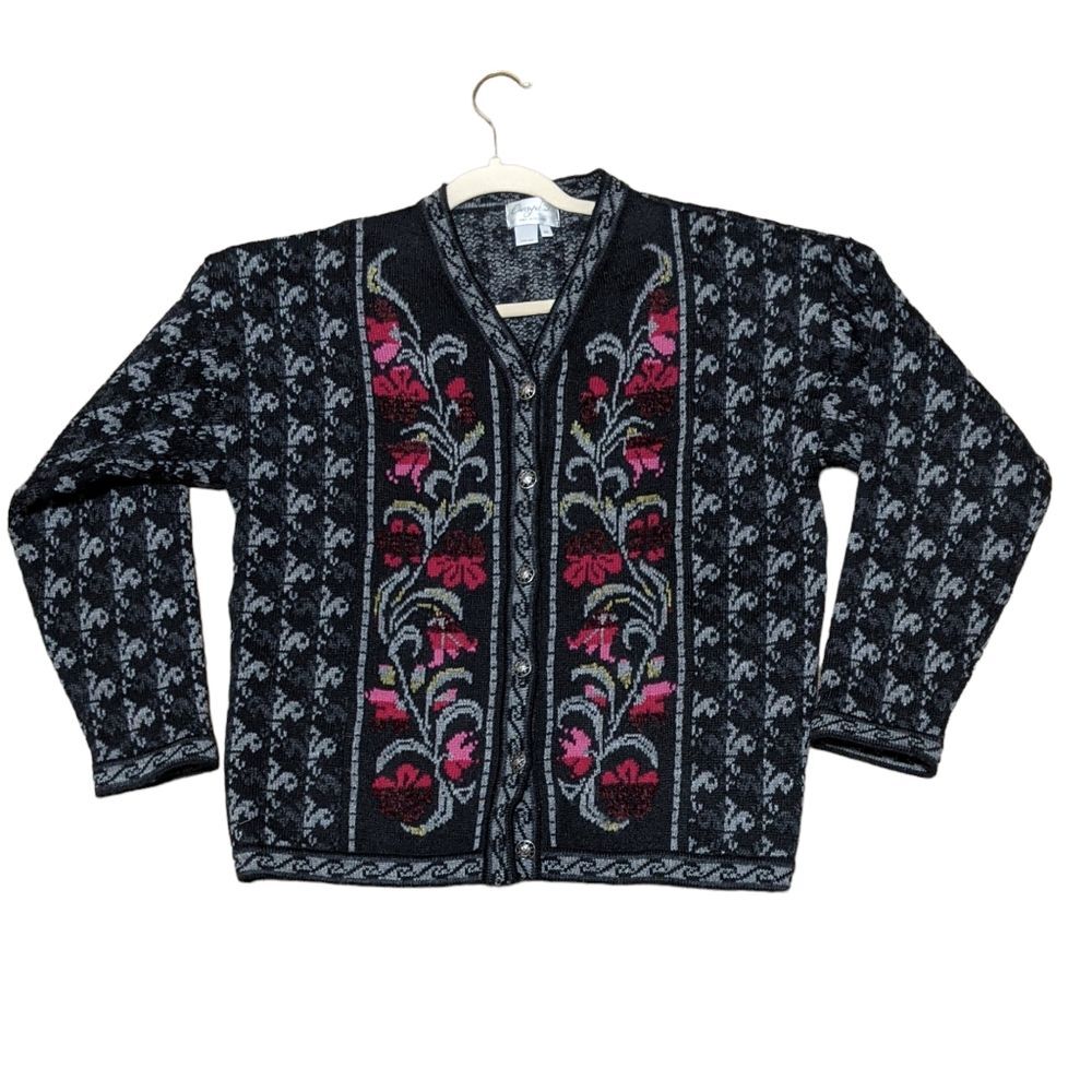 Cherry Lewis vintage wool cardigan Nordic faire isle icelandic size medi…